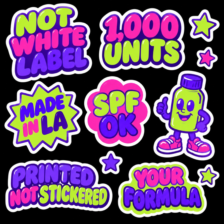 Sticker sheet: not white label, 1,000 units, made in LA, SPF ok, printed not stickered